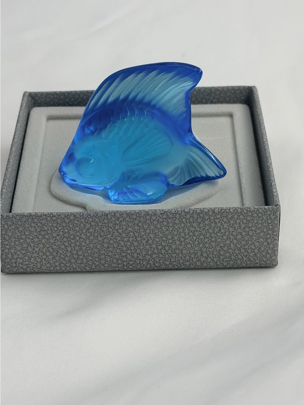 NIB Lalique Crystal Poisson Fish Figurine - Stunning Blue French Art Glass